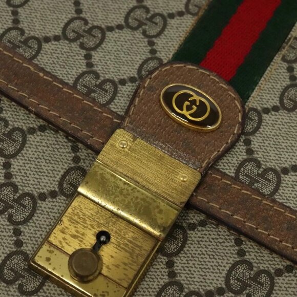 GUCCI GG Supreme Web Sherry Line Shoulder Bag PVC Beige Gold - Picture 9 of 16